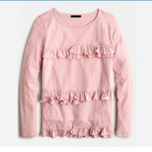 J Crew XS Pink Ruffled‎ Vintage Cotton Long Sleeve T-Shirt Tee NWT $39